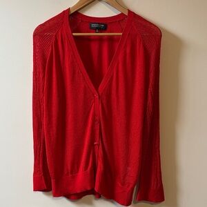 Jones New York Bright Red Lightweight Cardigan with Lace Sleeves